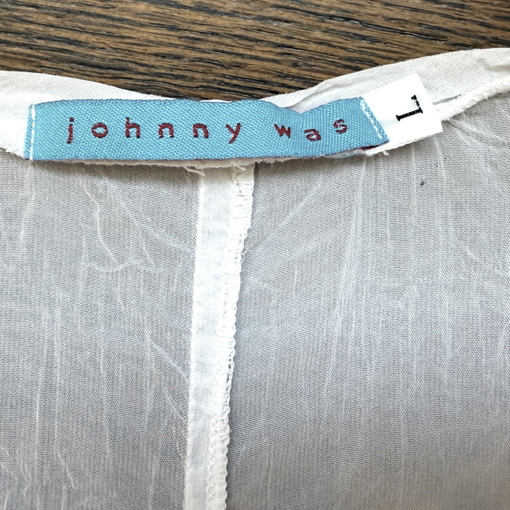 JOHNNY WAS White Top blouse tank pintuck lace details Boho Sleeveless LARGE - Picture 3 of 6